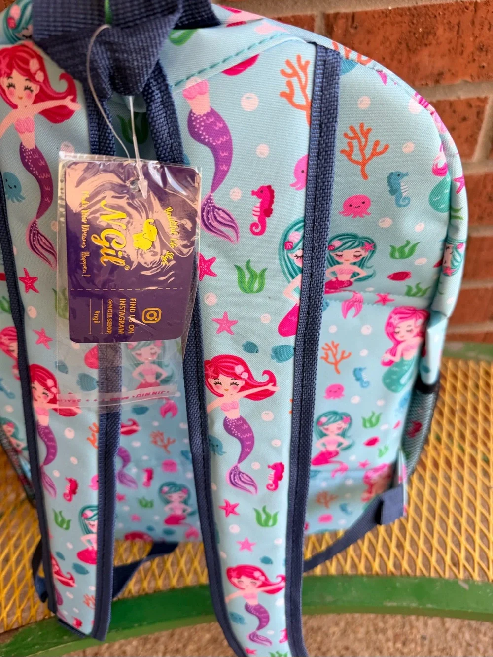 NWT Girls Baby Blue and Pink Mermaid Print School Backpack, under the sea bag